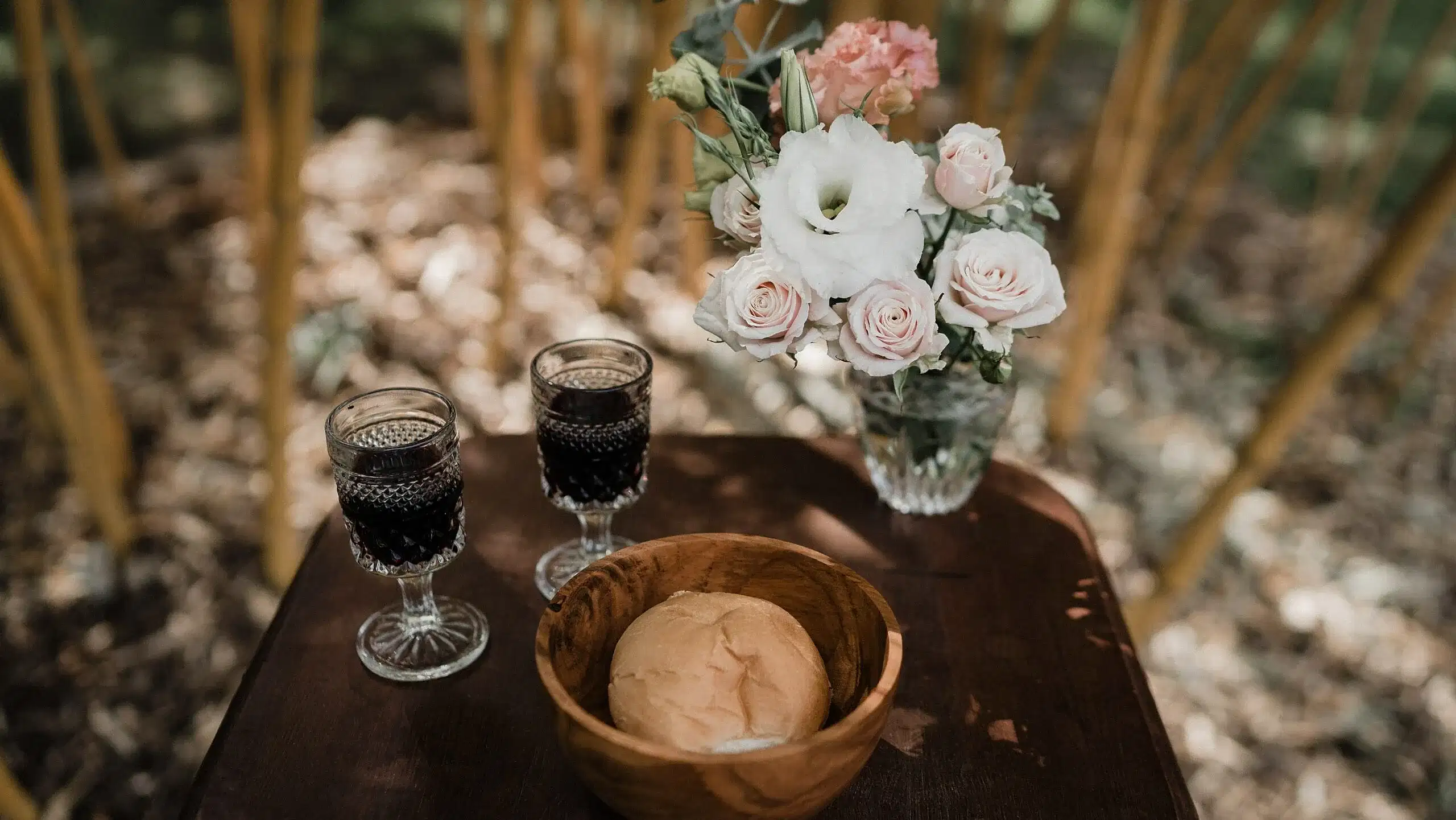 Communion on a table during a wedding ceremony