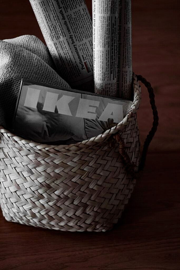 An Ikea catalog in a basket